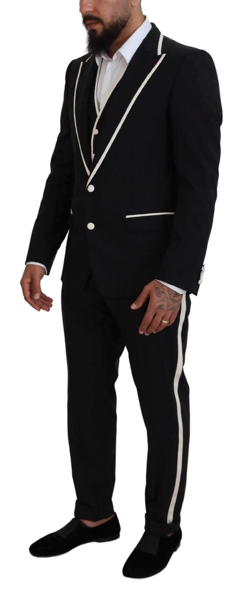 Dolce & Gabbana Elegant Black and White Slim Fit Three Piece Suit
