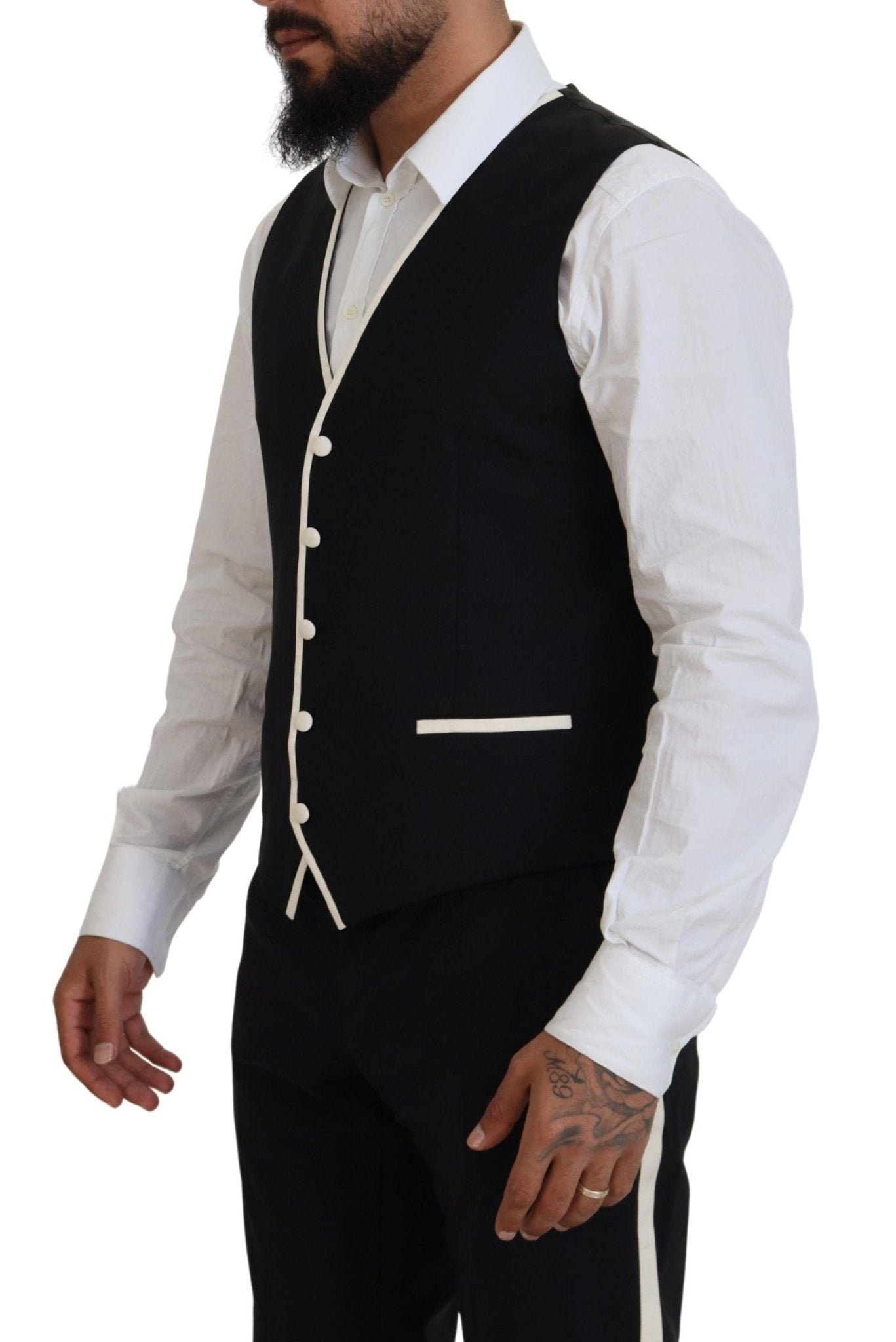 Dolce & Gabbana Black Wool White Silk Slim Fit Suit