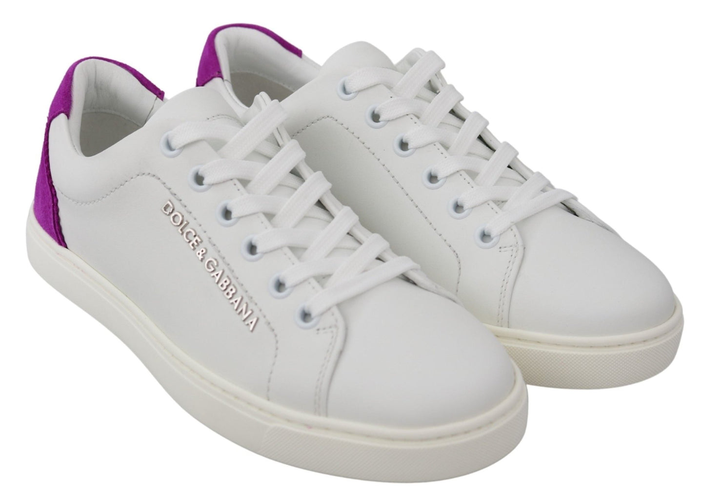 Dolce & Gabbana Chic White Leather Sneakers with Purple Accents