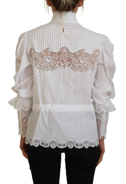 Dolce & Gabbana Elegant White Lace Trim Cotton Blouse