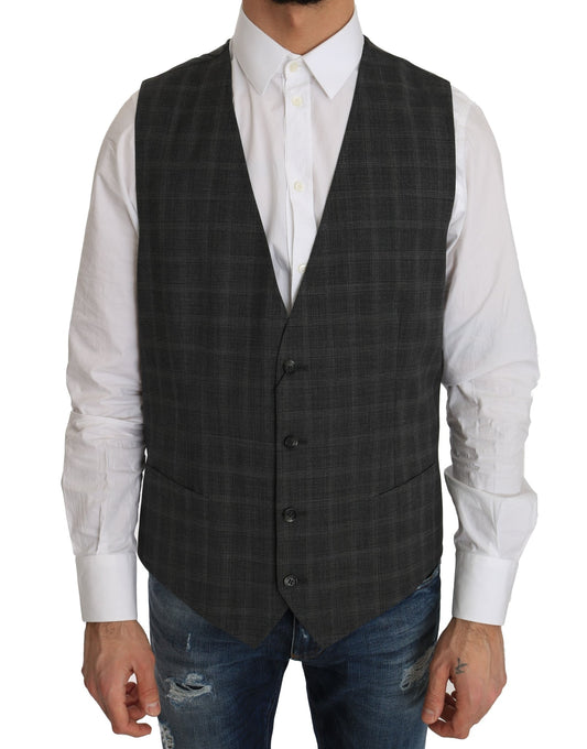 Dolce & Gabbana Elegant Checkered Wool Vest for the Urbane Man