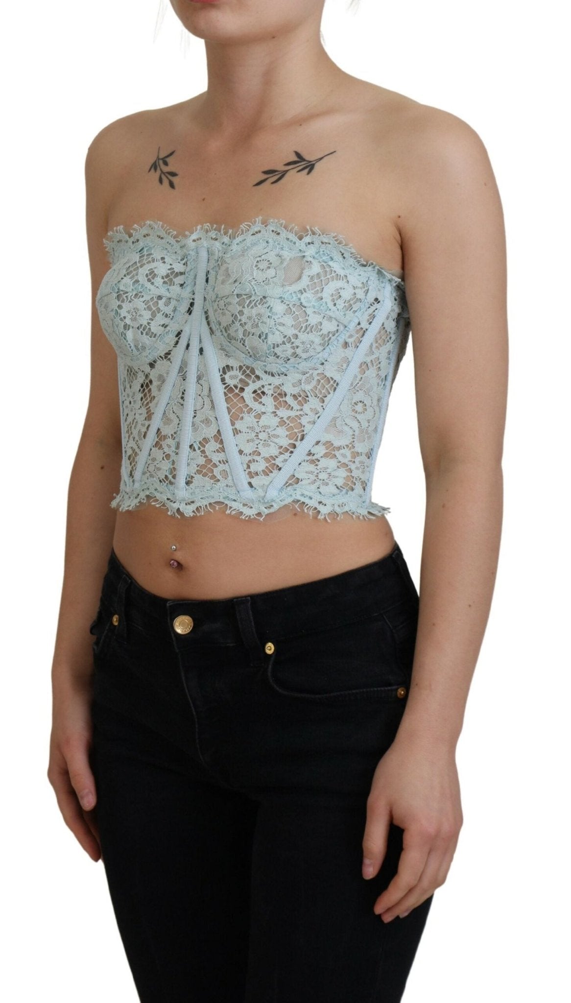 Dolce & Gabbana Elegant Lace-Trimmed Strapless Cropped Top