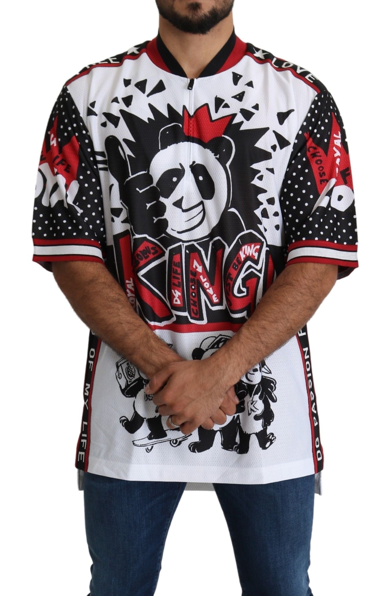 Dolce & Gabbana White King Panda Top Polyester Mens T-shirt