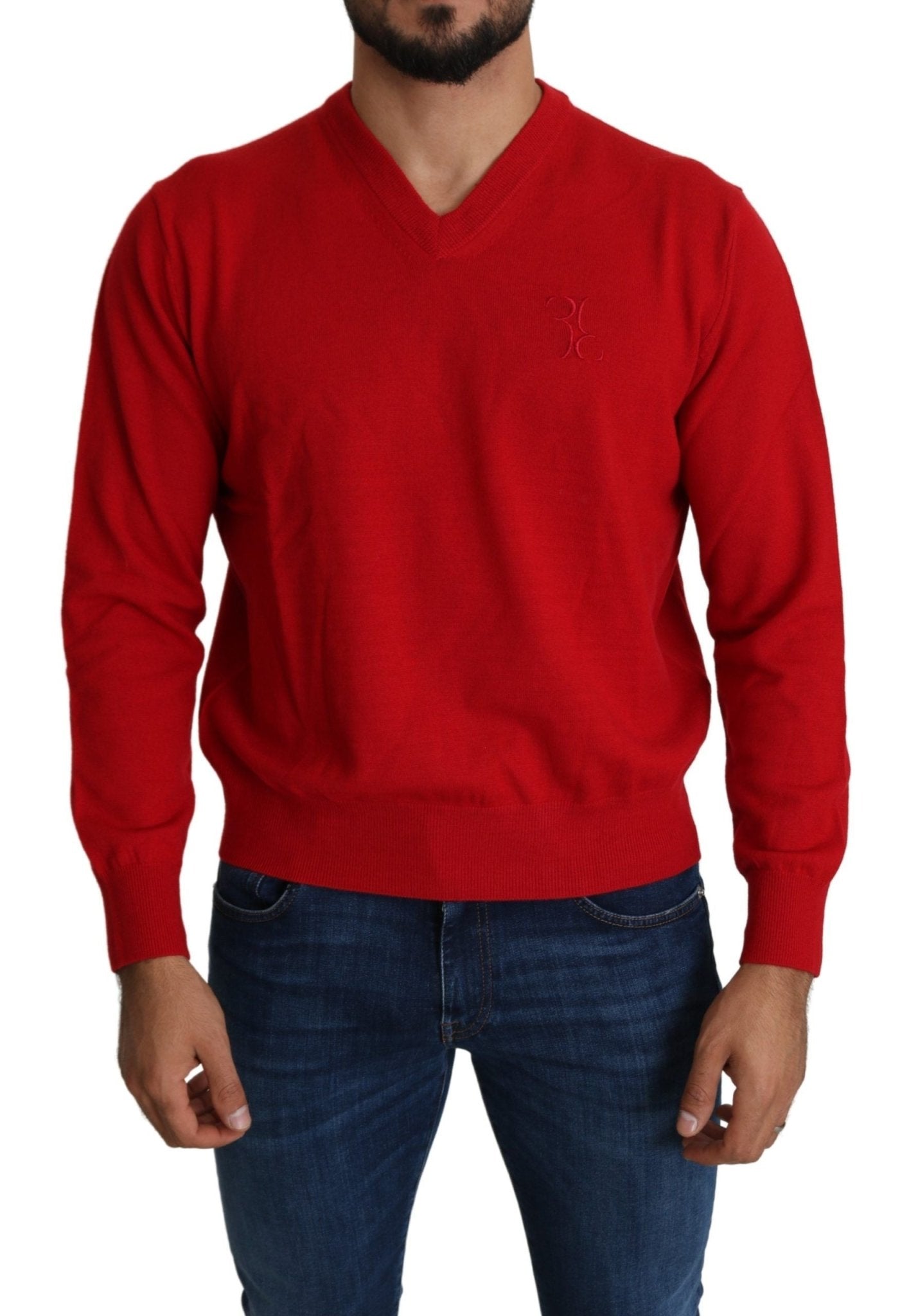 Billionaire Italian Couture Iconic Embroidered Red Wool Sweater