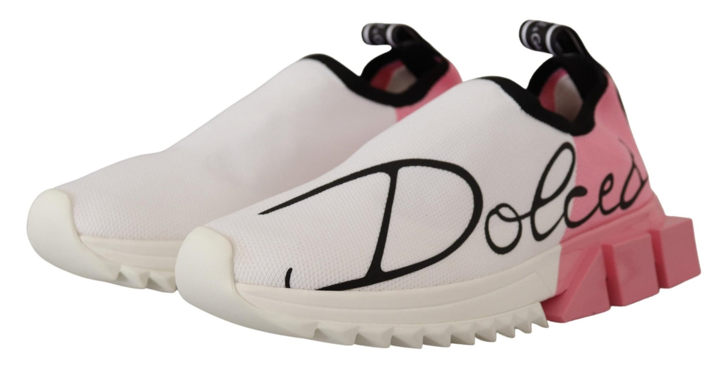 Dolce & Gabbana Pink White Logo Womens Sorrento Sneakers