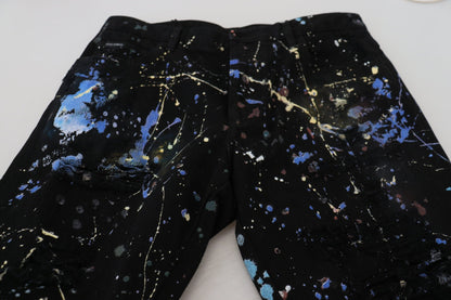 Dolce & Gabbana Black Cotton Color Splash Print Denim Jeans