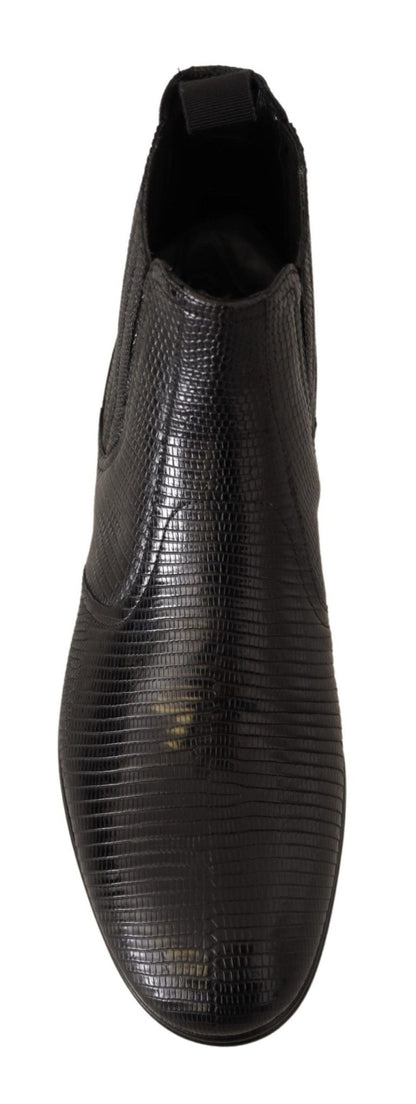 Dolce & Gabbana Elegant Black Leather Lizard Skin Derby Boots