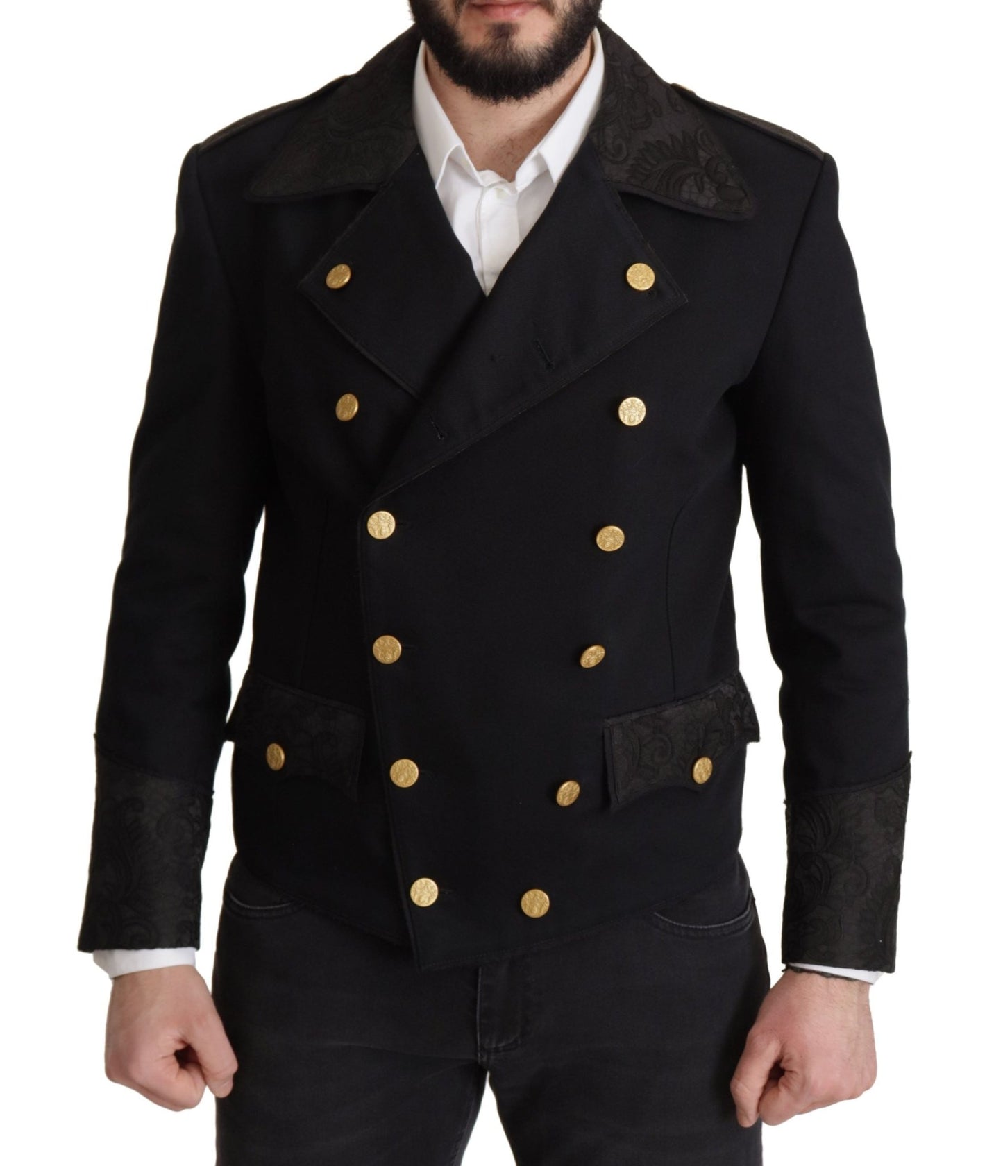 Dolce & Gabbana Black Button Embellished Cotton Blend Jacket
