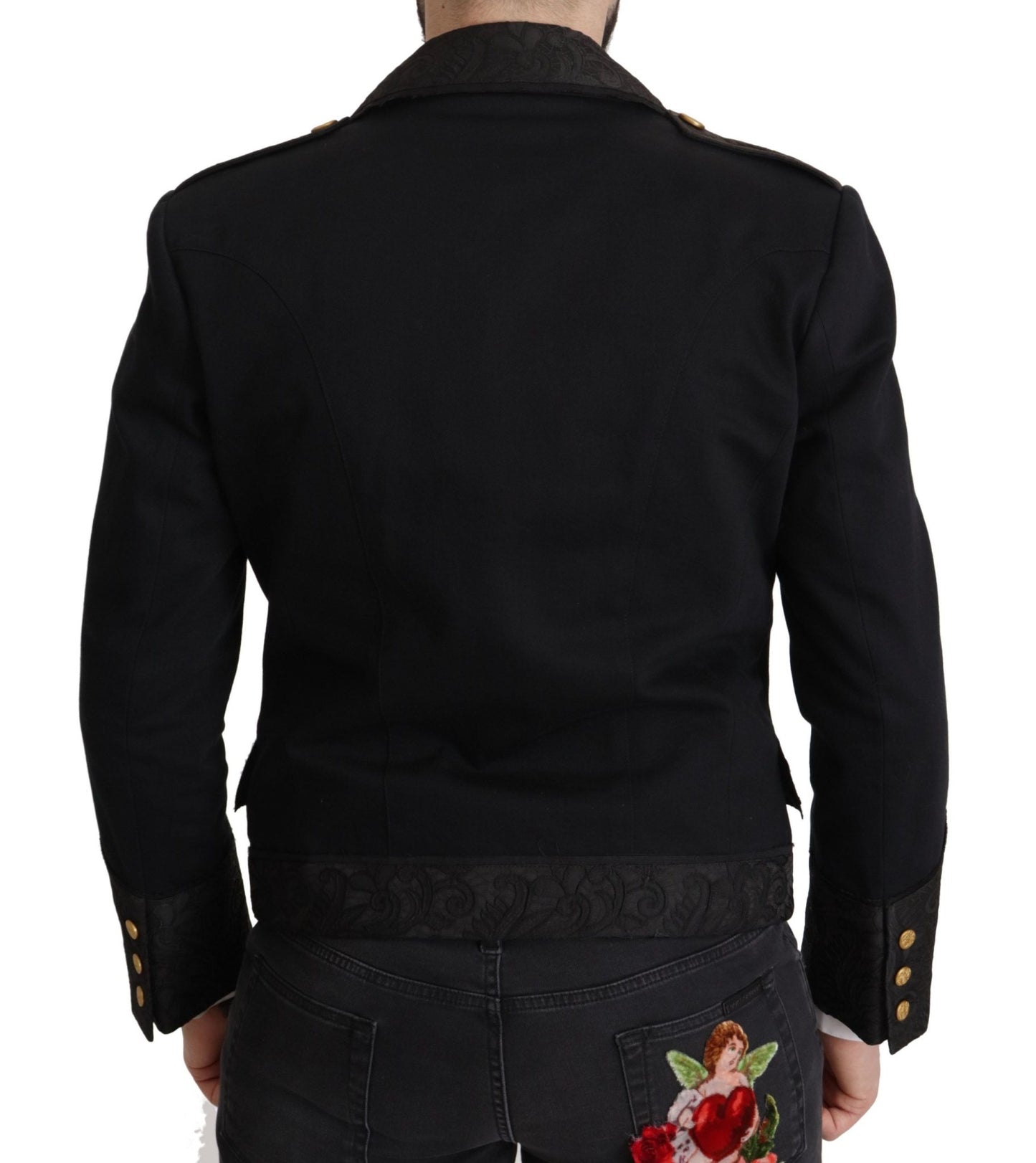 Dolce & Gabbana Black Button Embellished Cotton Blend Jacket
