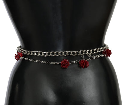 Dolce & Gabbana Elegant Floral Rose Waist Belt in Vibrant Red