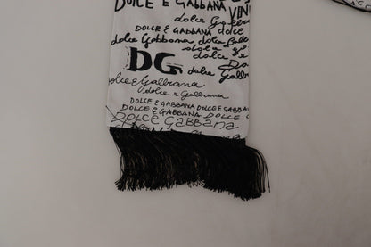 Dolce & Gabbana White Silk DG Logo Letter Print Shawl Fringe Scarf