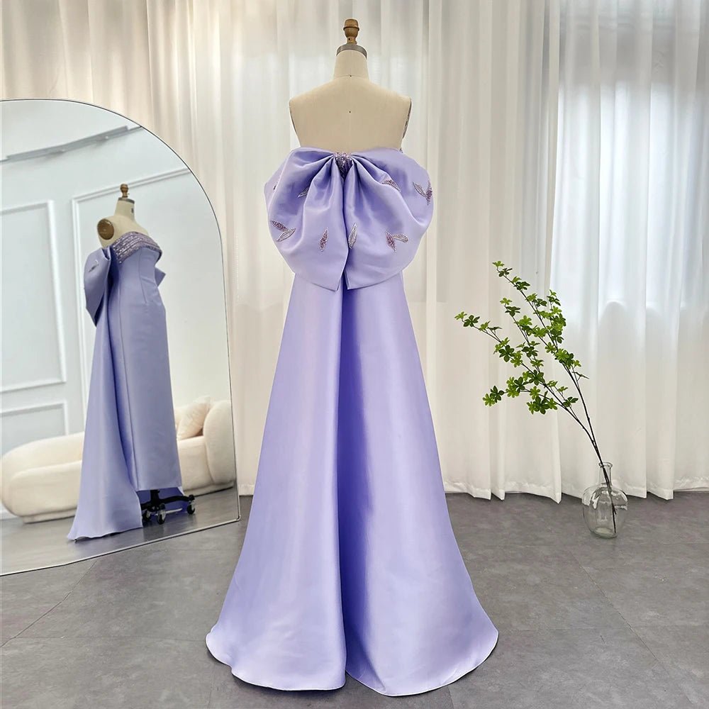 Sharon Said 2023 Lilac Mermaid Dubai Luxury Evening Dresses with Bow Cape Beaded Arabic Women Wedding Formal Party Gowns SS319