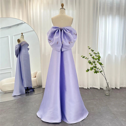 Sharon Said 2023 Lilac Mermaid Dubai Luxury Evening Dresses with Bow Cape Beaded Arabic Women Wedding Formal Party Gowns SS319