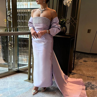 Sharon Said 2023 Lilac Mermaid Dubai Luxury Evening Dresses with Bow Cape Beaded Arabic Women Wedding Formal Party Gowns SS319