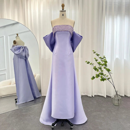 Sharon Said 2023 Lilac Mermaid Dubai Luxury Evening Dresses with Bow Cape Beaded Arabic Women Wedding Formal Party Gowns SS319