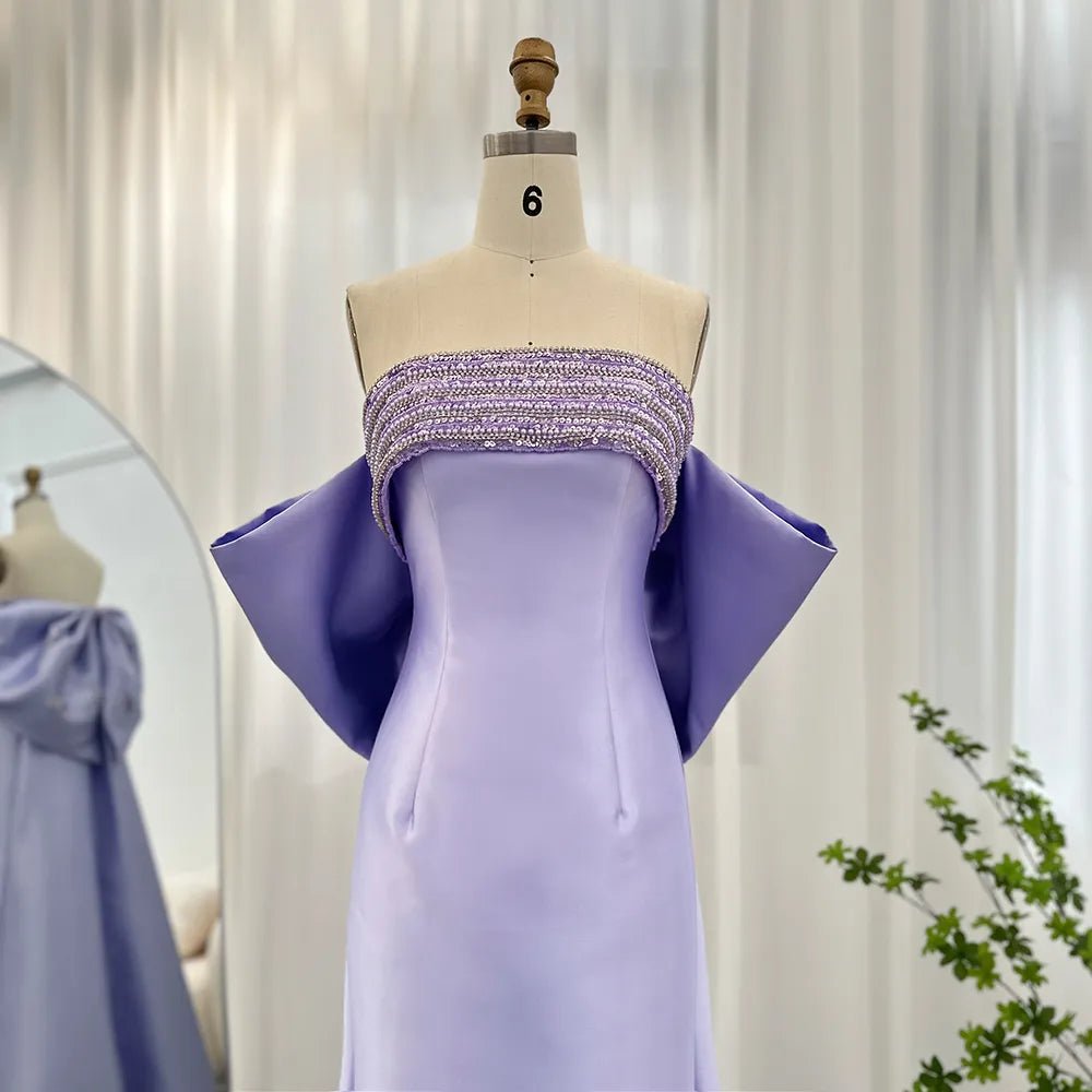 Sharon Said 2023 Lilac Mermaid Dubai Luxury Evening Dresses with Bow Cape Beaded Arabic Women Wedding Formal Party Gowns SS319