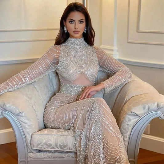 Sharon Said Luxury Crystal Tassel Dubai Evening Dresses for Women Wedding Party Arabic Mermaid Long African Prom Dress RM152