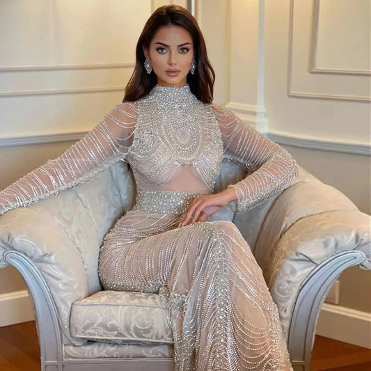 Sharon Said Luxury Crystal Tassel Dubai Evening Dresses for Women Wedding Party Arabic Mermaid Long African Prom Dress RM152