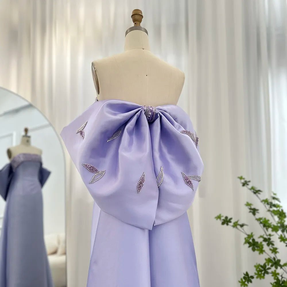 Sharon Said 2023 Lilac Mermaid Dubai Luxury Evening Dresses with Bow Cape Beaded Arabic Women Wedding Formal Party Gowns SS319