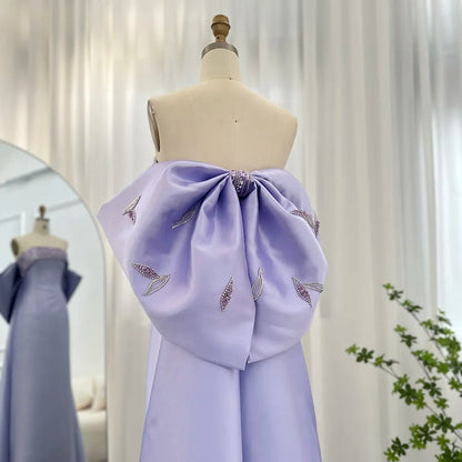 Sharon Said 2023 Lilac Mermaid Dubai Luxury Evening Dresses with Bow Cape Beaded Arabic Women Wedding Formal Party Gowns SS319