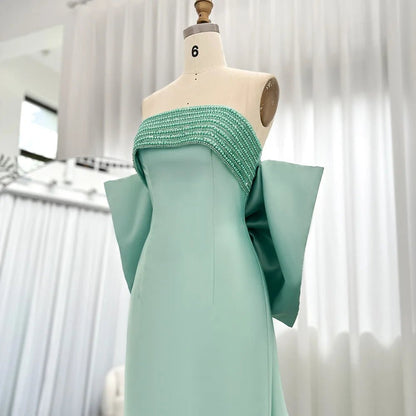 Sharon Said 2023 Lilac Mermaid Dubai Luxury Evening Dresses with Bow Cape Beaded Arabic Women Wedding Formal Party Gowns SS319