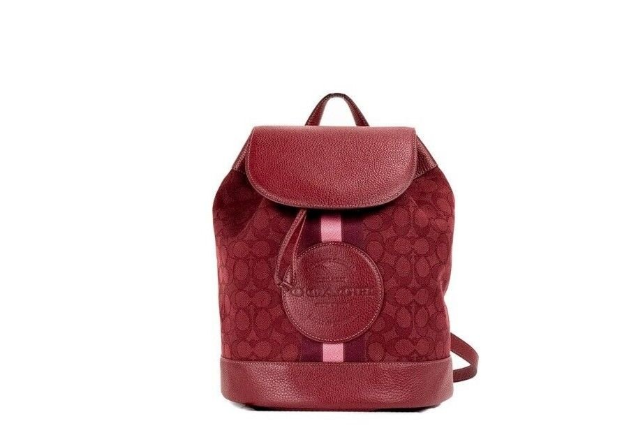 COACH Dempsey Red Apple Signature Jacquard Canvas Logo Patch Backpack