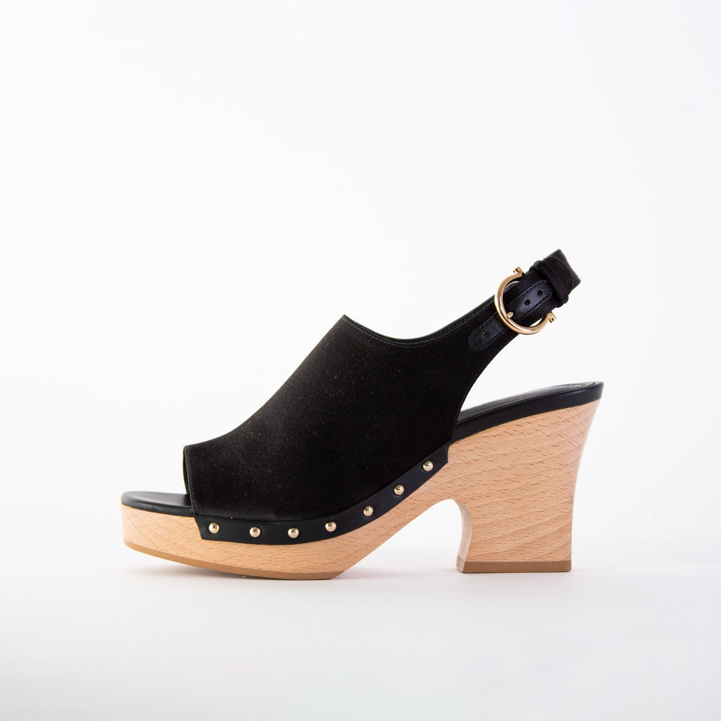 Salvatore Ferragamo Susanne Black Leather and Fabric Wedge Sandals