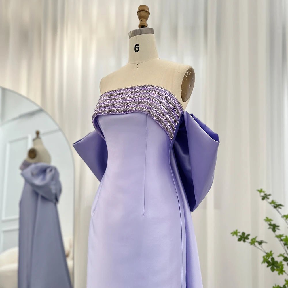 Sharon Said 2023 Lilac Mermaid Dubai Luxury Evening Dresses with Bow Cape Beaded Arabic Women Wedding Formal Party Gowns SS319