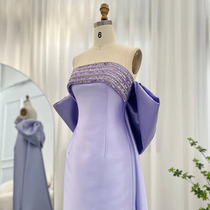 Sharon Said 2023 Lilac Mermaid Dubai Luxury Evening Dresses with Bow Cape Beaded Arabic Women Wedding Formal Party Gowns SS319