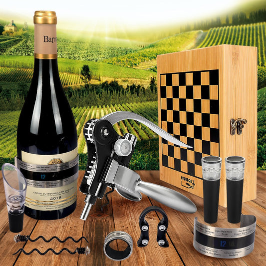 Silver Wooden Box Wine Accessories and Chess Set 