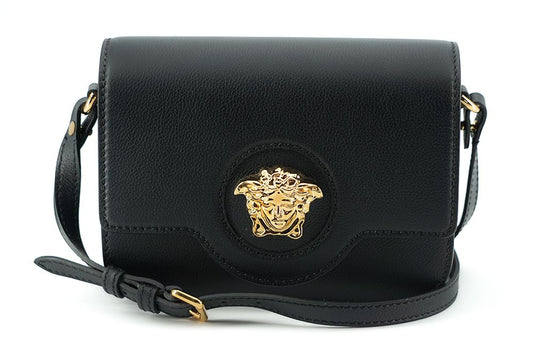 Versace Elegant Black Calf Leather Shoulder Bag