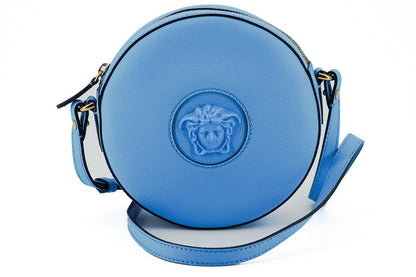 Versace Blue Calf Leather Round Disco Shoulder Bag