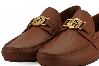 Versace Natural Brown Calf Leather Loafers Shoes