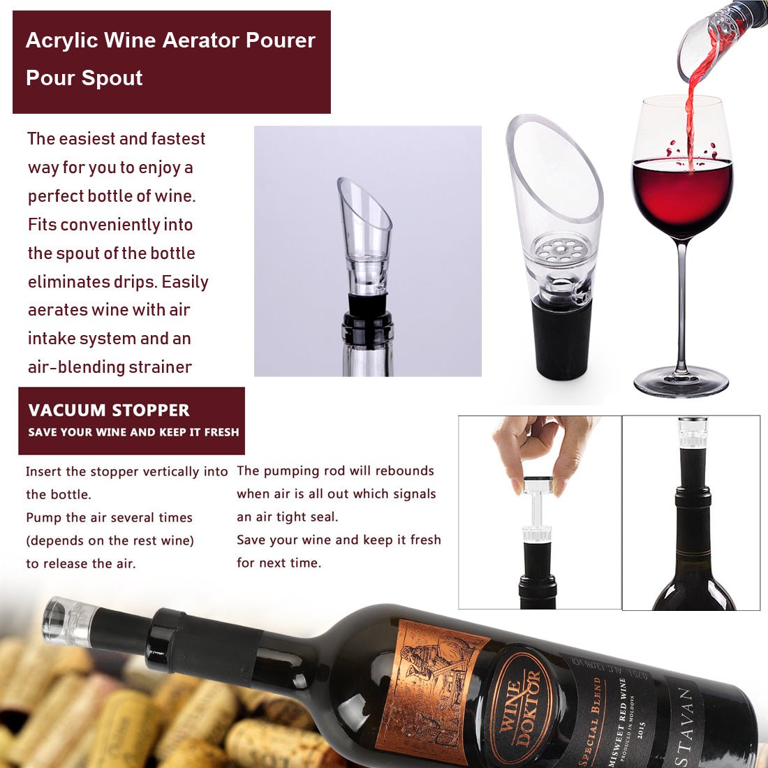 Acrylic Wine Aerator Pourer | Vacuum Stopper