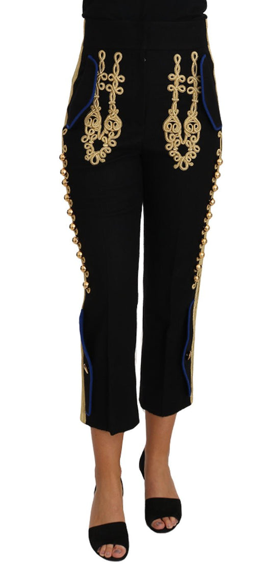 Dolce & Gabbana Elegant Black Military Embellished Pants