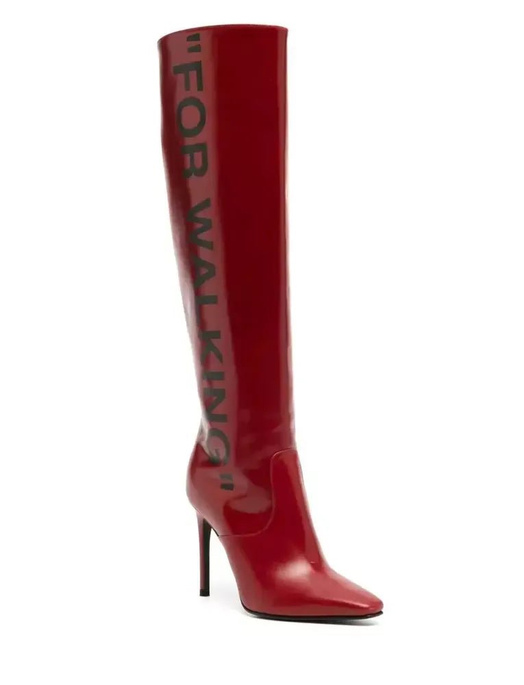 Off-White Crimson Chic Patent Leather Heeled Boots