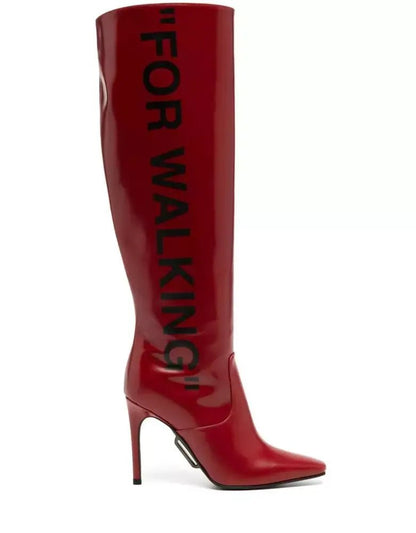 Off-White Crimson Chic Patent Leather Heeled Boots