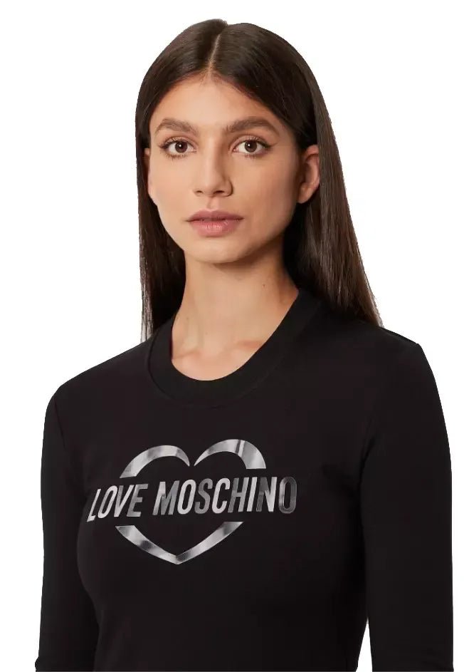 Love Moschino Chic Cotton Blend Logo Dress - Long Sleeves