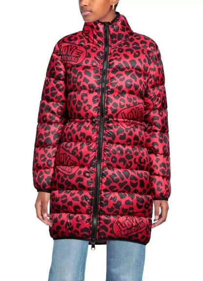 Love Moschino Elegant Leopard Print Polyester Down Jacket