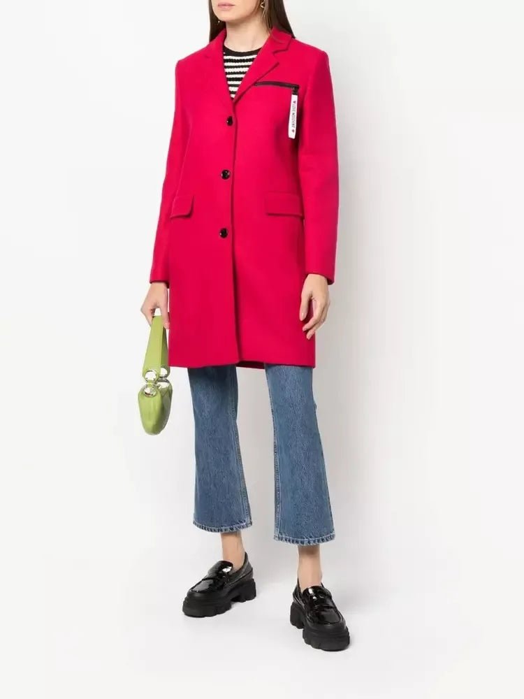 Love Moschino Elegant Red Wool Blend Coat with Logo Detail