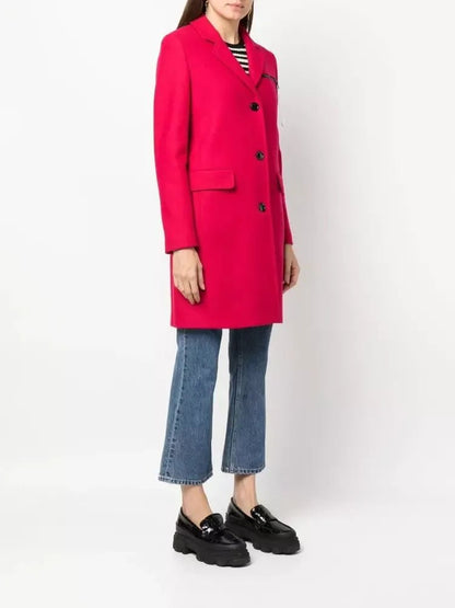 Love Moschino Elegant Red Wool Blend Coat with Logo Detail