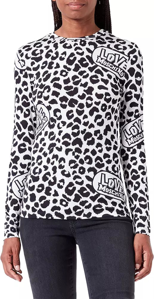 Love Moschino Chic Leopard Print Logo Crewneck Sweater