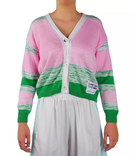 Comme Des Fuckdown Chic V-Neck Button-Up Cardigan in Pink