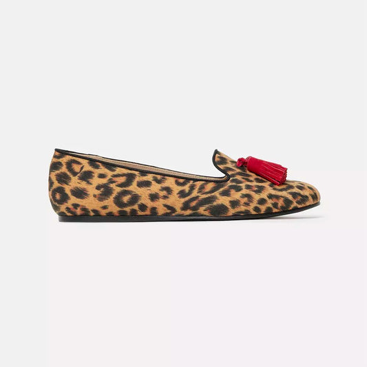 Charles Philip Elegant Leopard Print Silk Loafers