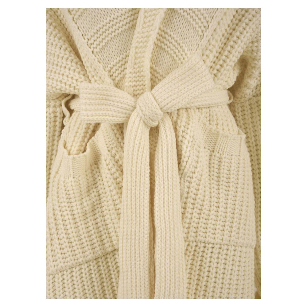 Hinnominate Elegant Pearl Ribbed Knit Cardigan with Belt