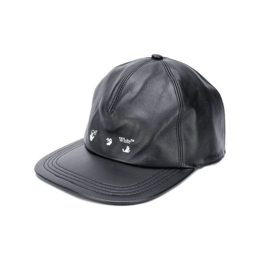 Off-White Elegant Black Leather Hat with Logo Front