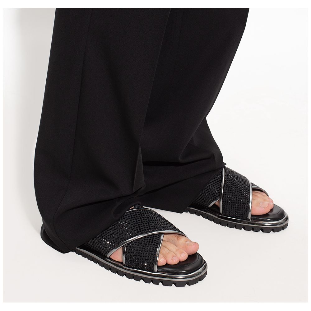 Dolce & Gabbana Black Zircon-Bedecked Leather Slippers