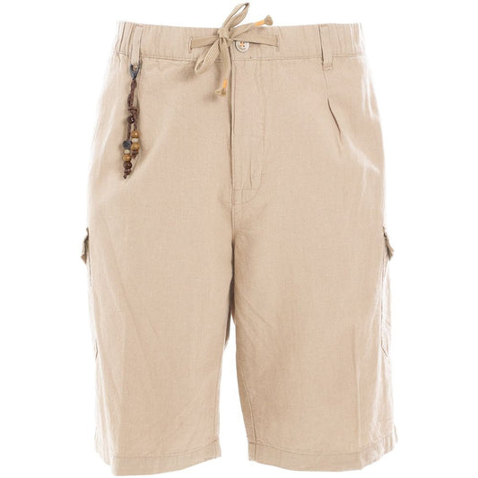 Yes Zee Beige Casual Linen-Cotton Blend Shorts