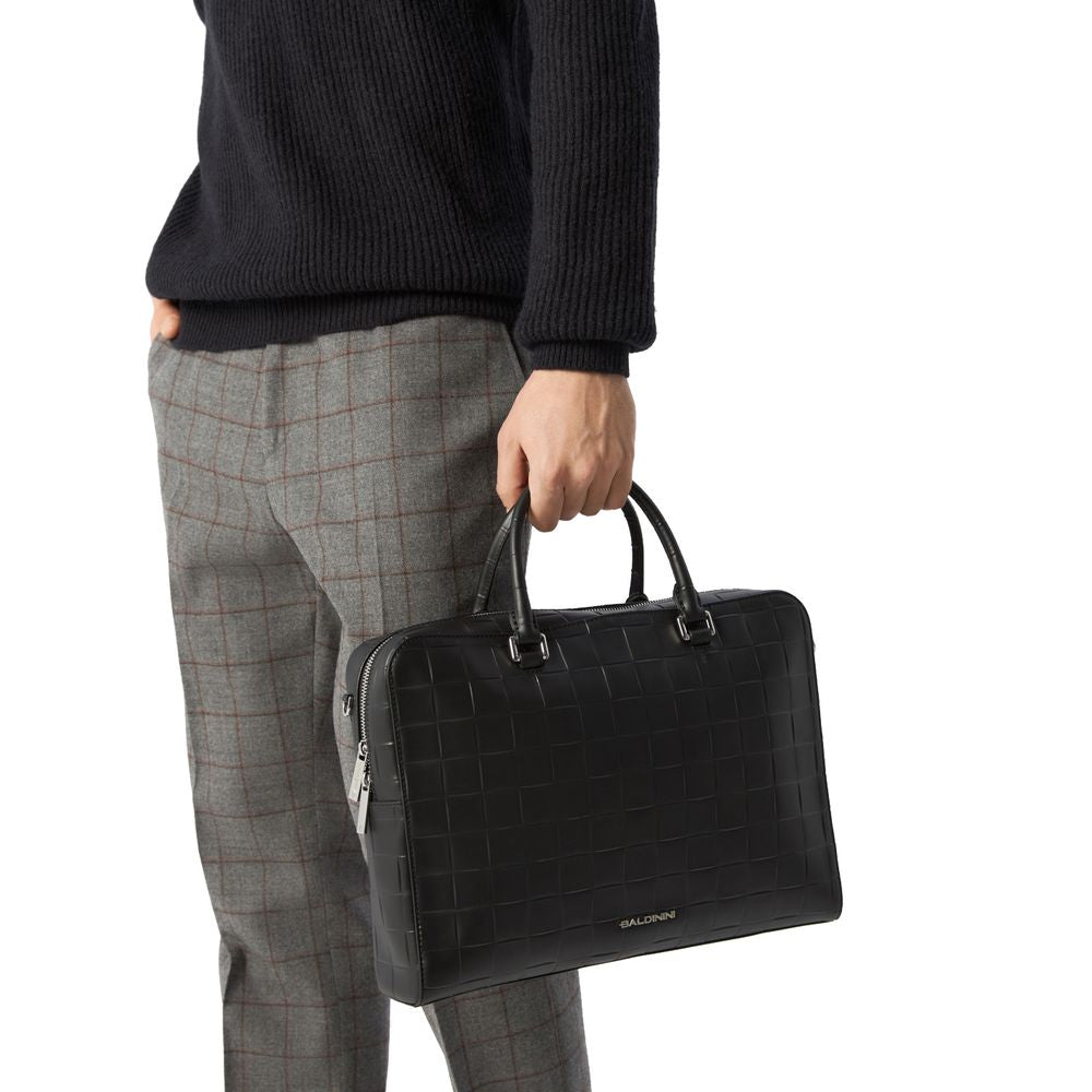 Baldinini Trend Elegant Checkered Calfskin Document Holder Bag