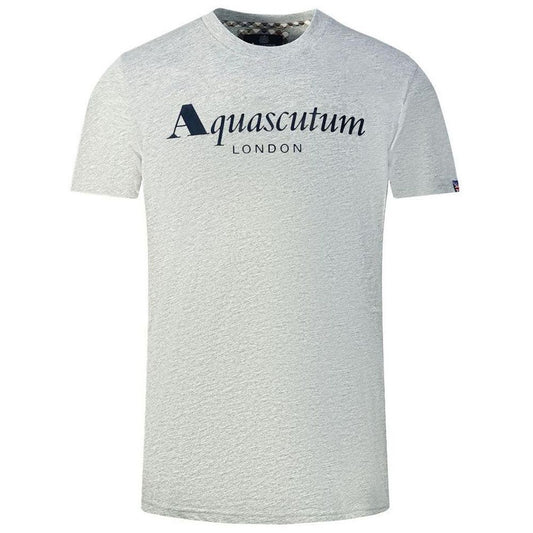 Aquascutum Elegant Gray Logo Tee with Union Jack Sleeve Detail